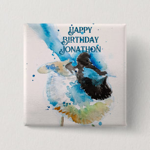 Blue Wren Watercolor Grattis på födelsedagen Wrens Knapp
