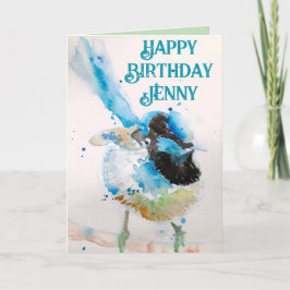 Blue Wren Watercolor Grattis på födelsedagen Wrens Kort