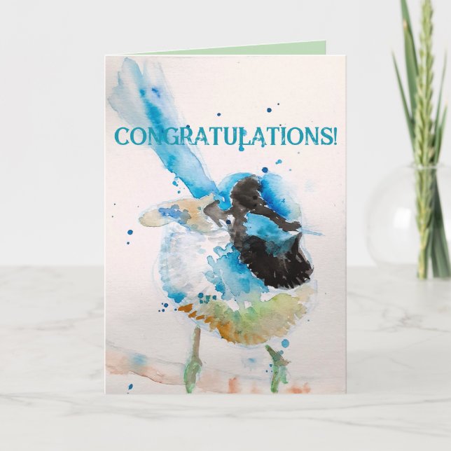 Blue Wren Watercolor Grattiss Aqua Kort (Framsida)