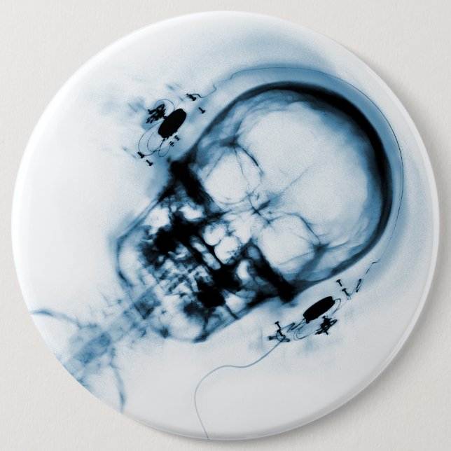 Blue X-Ray Vision Music Skeleton Skull Knapp (Framsida)