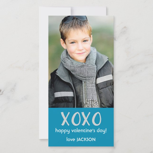Blue XOXO Valentine Photo Card Julkort (Framsida)