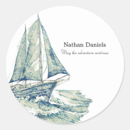 Blue Yacht in memorial Runt Klistermärke