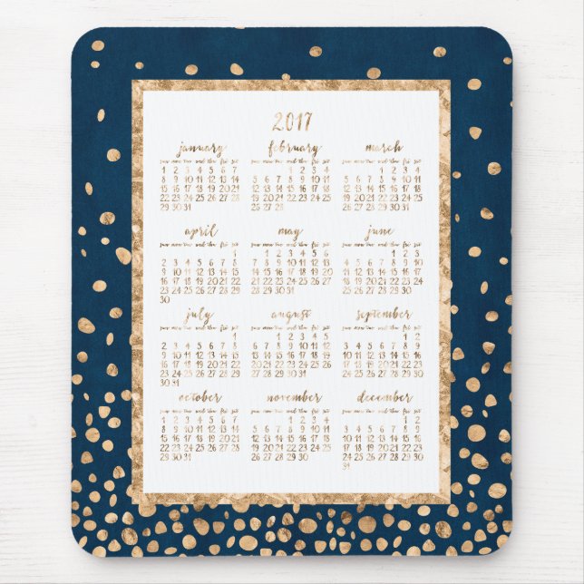 Blue Yarly 2017 Calendar Mus mattor Guld Confetti Musmatta (Framsidan)