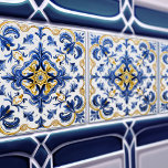 Blue & Yellow Azulejo Talavera Ceramic Tile Kakelplatta<br><div class="desc">Indigo Azulejo Blue Portuguese Lisbon decorative Talavera ceramic tiles are a beautiful and unique addition to any home. A high-quality product with a timeless esthetic. The blue color of the tiles is inspired by the indigo blue of Lisbon's famous azulejo tiles, adding a touch of history and culture to your...</div>