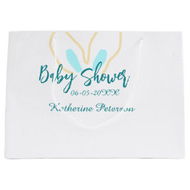 Blue yellow baby shower name date animal ear cute 