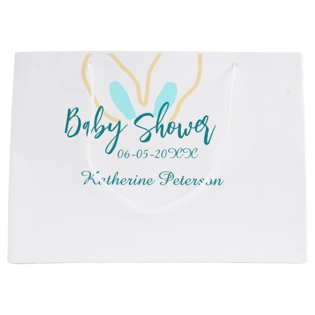 Blue yellow baby shower name date animal ear cute  (Framsidan)