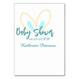 Blue yellow baby shower name date animal ear cute  bordsnummer