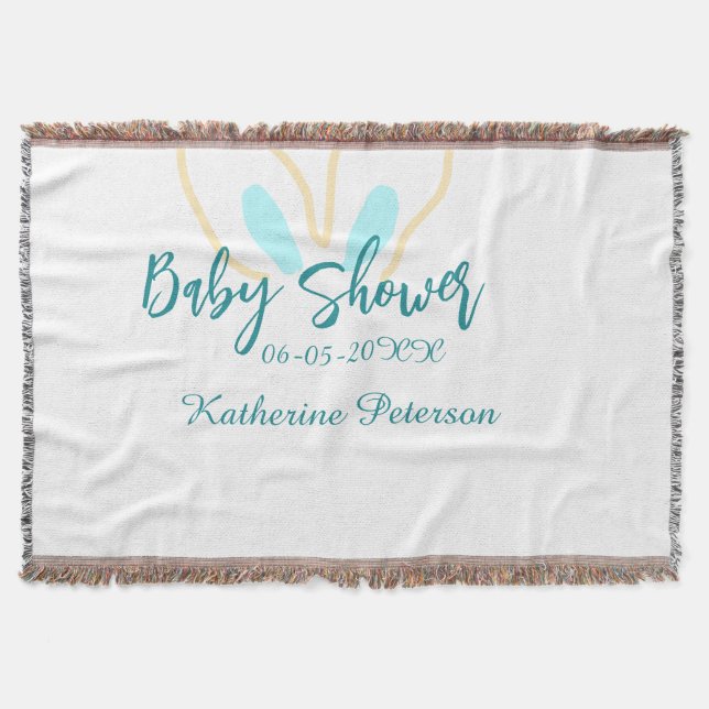 Blue yellow baby shower name date animal ear cute  filt (Framsidan)