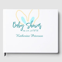 Blue yellow baby shower name date animal ear cute  gästböcker