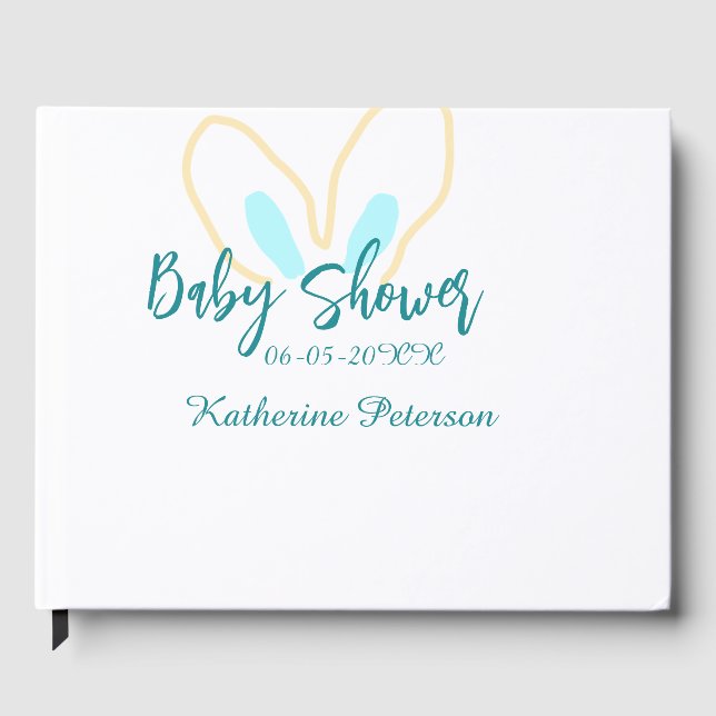 Blue yellow baby shower name date animal ear cute  gästböcker (Framsida)