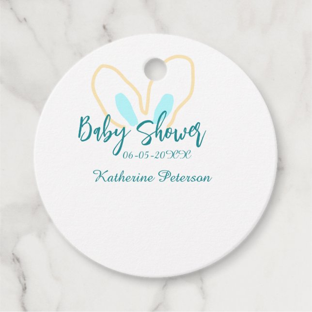 Blue yellow baby shower name date animal ear cute  gåvor etiketter (Framsida)