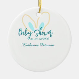 Blue yellow baby shower name date animal ear cute  julgransprydnad keramik