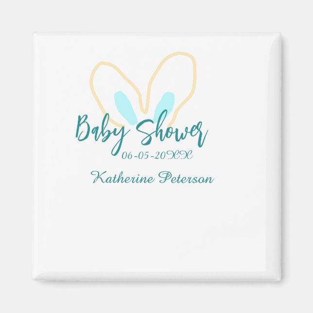 Blue yellow baby shower name date animal ear cute  magnet (Framsidan)