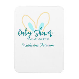 Blue yellow baby shower name date animal ear cute  magnet