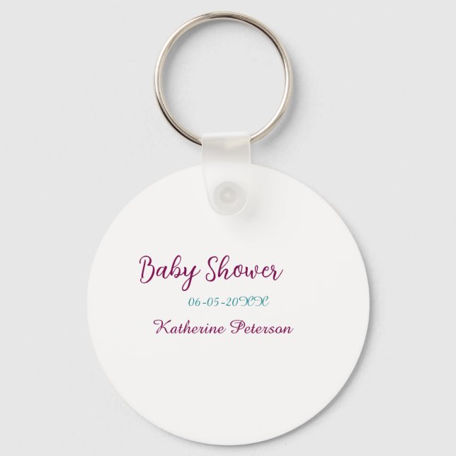 Blue yellow baby shower name date animal ear cute  nyckelring (Framsida)