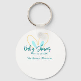 Blue yellow baby shower name date animal ear cute  nyckelring