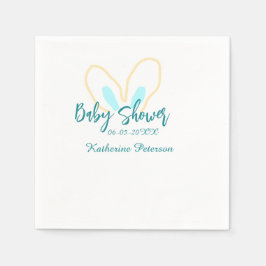 Blue yellow baby shower name date animal ear cute  pappersservett
