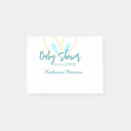 Blue yellow baby shower name date animal ear cute  post-it block