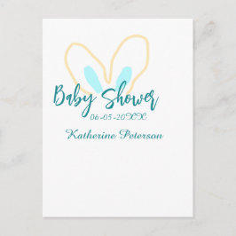 Blue yellow baby shower name date animal ear cute  vykort