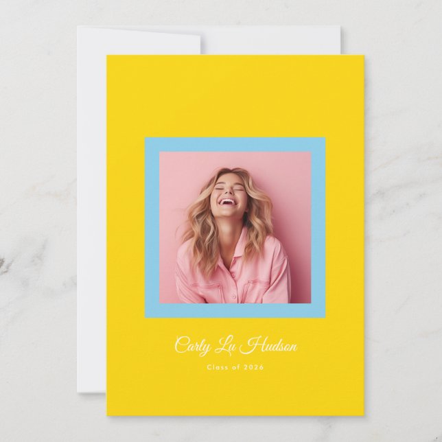 Blue Yellow Bold Minimal High School Photo Grad Meddelande (Framsida)