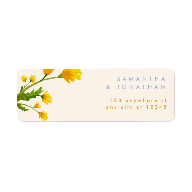 Blue & Yellow buttercup editable wedding Label Returadress Etikett (Framsidan)