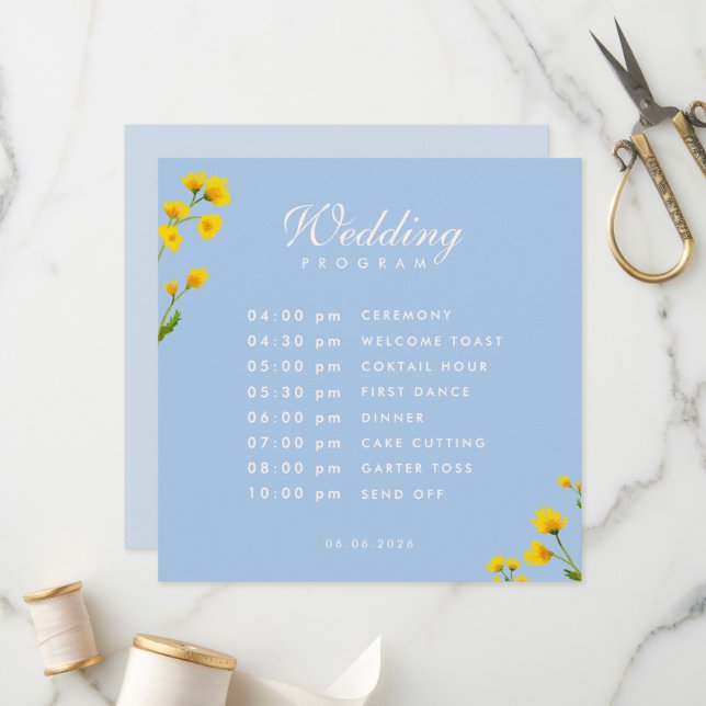 Blue & Yellow buttercup wedding Program (Fram/Back In Situ)