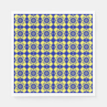 Blue Yellow Checker Argyle Pattern Paper Napkin