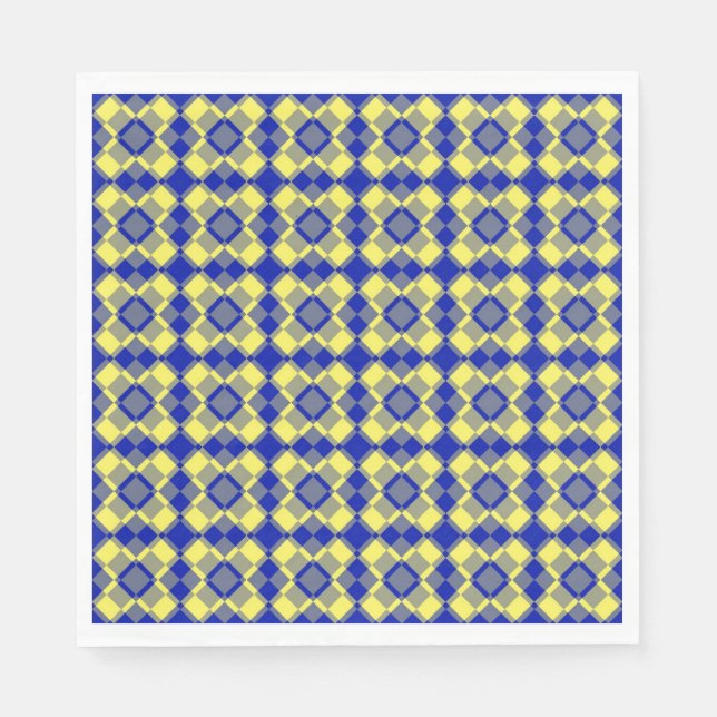 Blue Yellow Checker Argyle Pattern Paper Napkin Pappersservett (Framsidan)