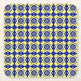 Blue Yellow Checker Argyle Pattern Underlägg Papper Kvadrat