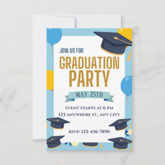 Blue Yellow Colorful Graduation Party Invitation Inbjudningar