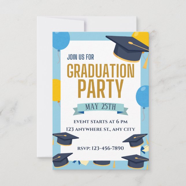 Blue Yellow Colorful Graduation Party Invitation Inbjudningar (Framsida)