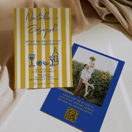 Blue Yellow Hand Written Photo QR Code Wedding Inbjudningar