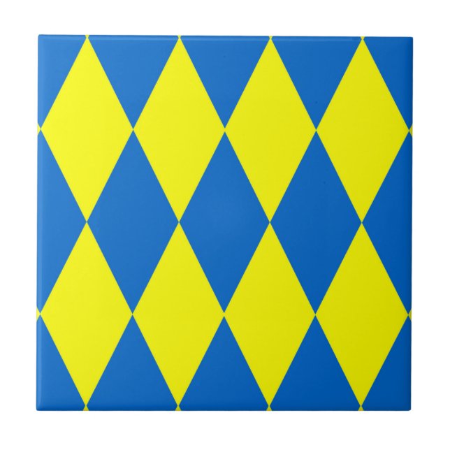 Blue Yellow Harlequin Checkered Design  Kakelplatta (Framsidan)