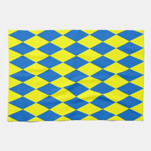 Blue Yellow Harlequin Checkered Design  Kökshandduk (Horisontell)