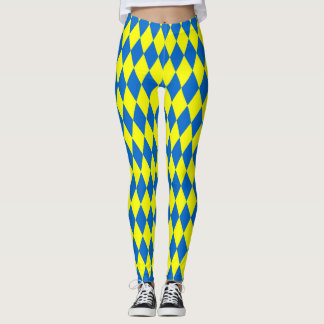 Blue Yellow Harlequin Checkered Design Leggings