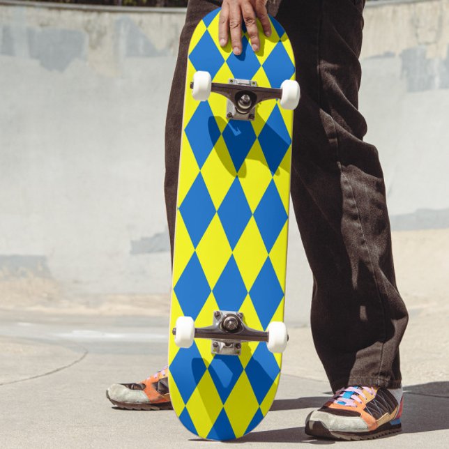 Blue Yellow Harlequin Checkered Design  Mini Skateboard Bräda 18,5 Cm (Skapare uppladdad)