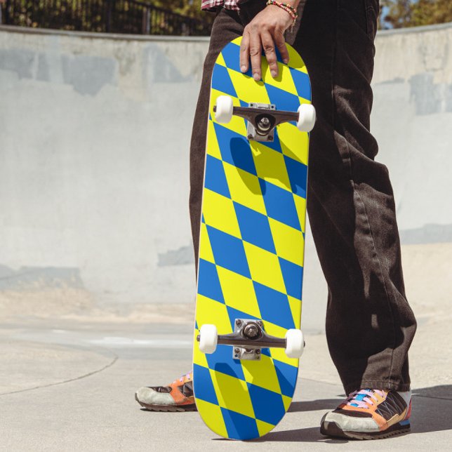 Blue Yellow Harlequin Checkered Design  Mini Skateboard Bräda 18,5 Cm (Skapare uppladdad)
