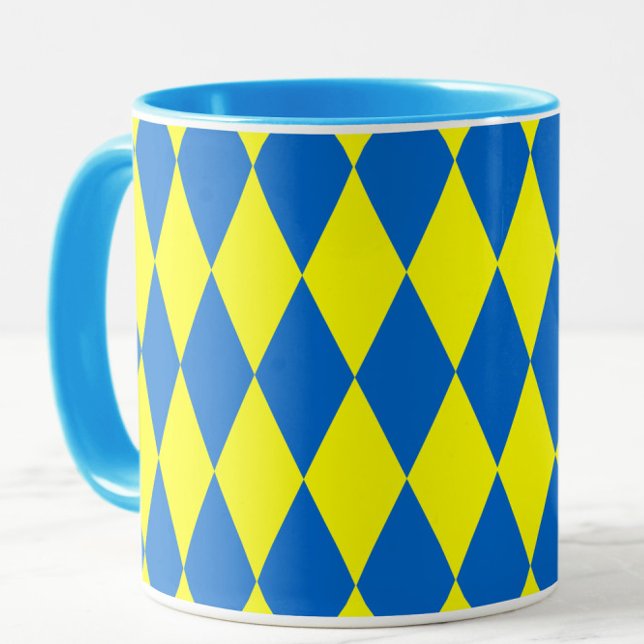 Blue Yellow Harlequin Checkered Design  Mugg (Skapare uppladdad)