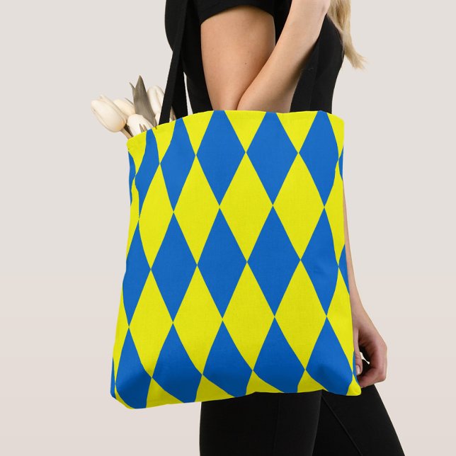 Blue Yellow Harlequin Checkered Design  Tygkasse (Skapare uppladdad)