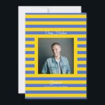 Blue Yellow High School Grad Announcement Card Meddelande<br><div class="desc">Part of Grad Collection - Add your custom matching envelope, stickers, and more Announce your graduate’s achievement with this retro and preppy graduation announcement card. Featuring a modern photo layout and clean typography, this design is perfect for high school graduates celebrating the Class of 2026. Fully customizable with your own...</div>