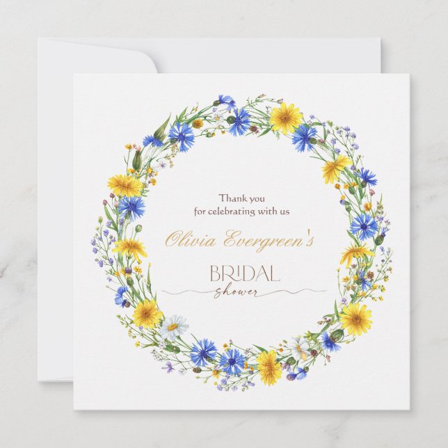 Blue Yellow Lavender Wildflower Wreath Tack Kort (Framsida)