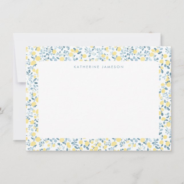 Blue Yellow Lemons Limoncello Monogram NoteCard Anteckningskort (Framsida)