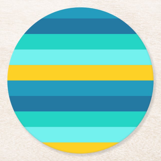 Blue Yellow Ocean Lemon Stripes Underlägg Papper Rund (Framsidan)