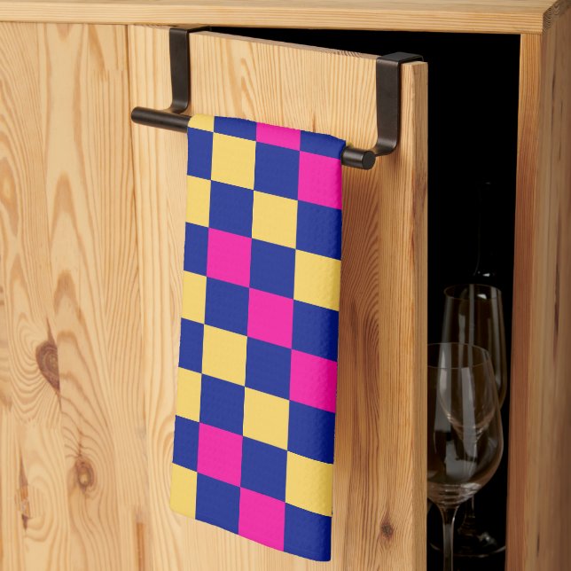 Blue Yellow Pink Checkered Pattern Design  Kökshandduk (Thirds Fold)