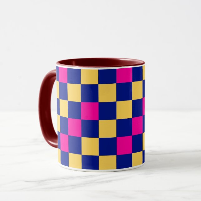 Blue Yellow Pink Checkered Pattern Design  Mugg (Framsida vänster)