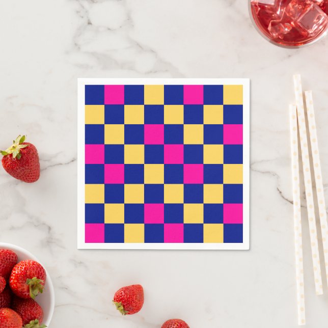 Blue Yellow Pink Checkered Pattern Design  Pappersservett (Insitu)