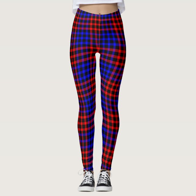 Blue Yellow Plaid Checker Seamless Pattern Leggings (Framsida)