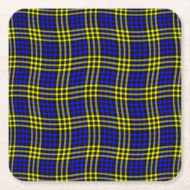 Blue Yellow Plaid Checker Seamless Pattern Underlägg Papper Kvadrat (Framsidan)