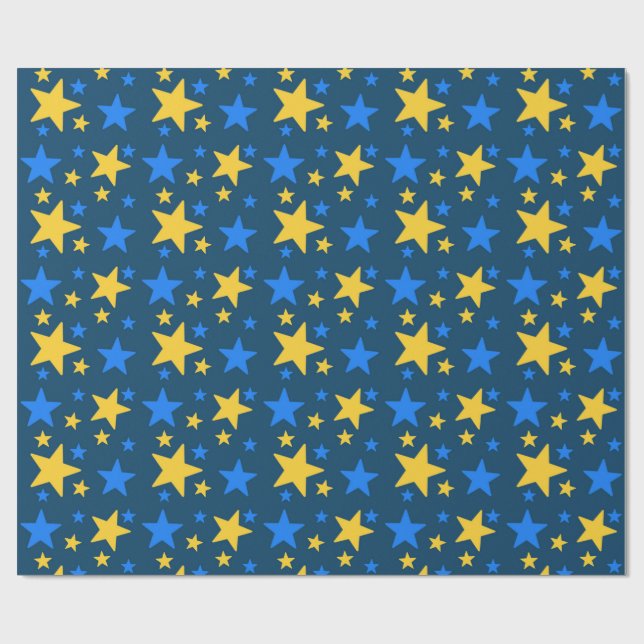 Blue & Yellow Star Pattern Gift Wrapping Paper Presentpapper (Platt)
