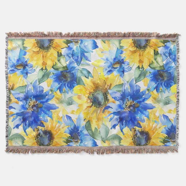 Blue Yellow Sunflowers Filt (Framsidan)